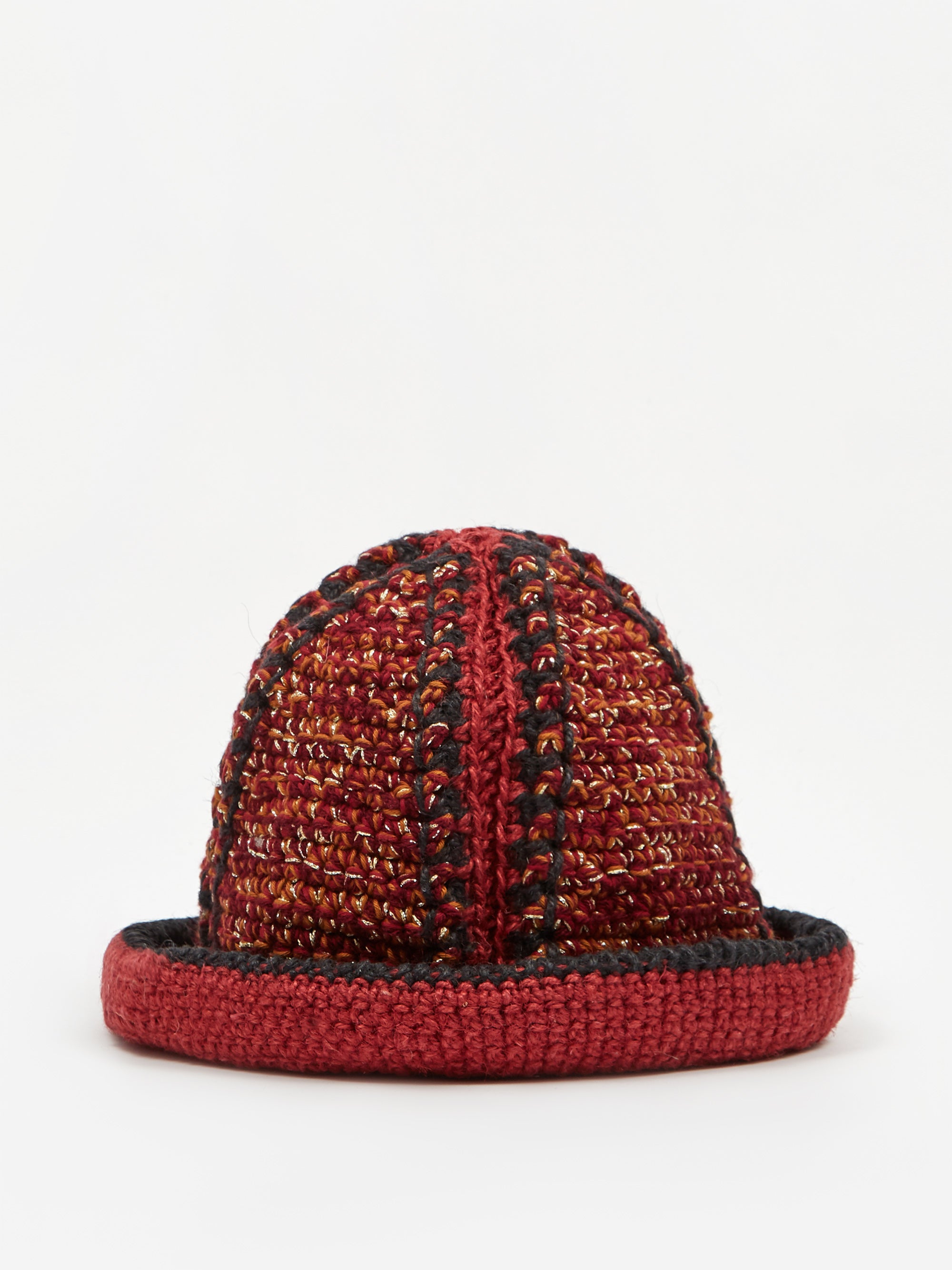 Nicholas Daley Hand Crochet Bucket Hat - Red/Black/Gold