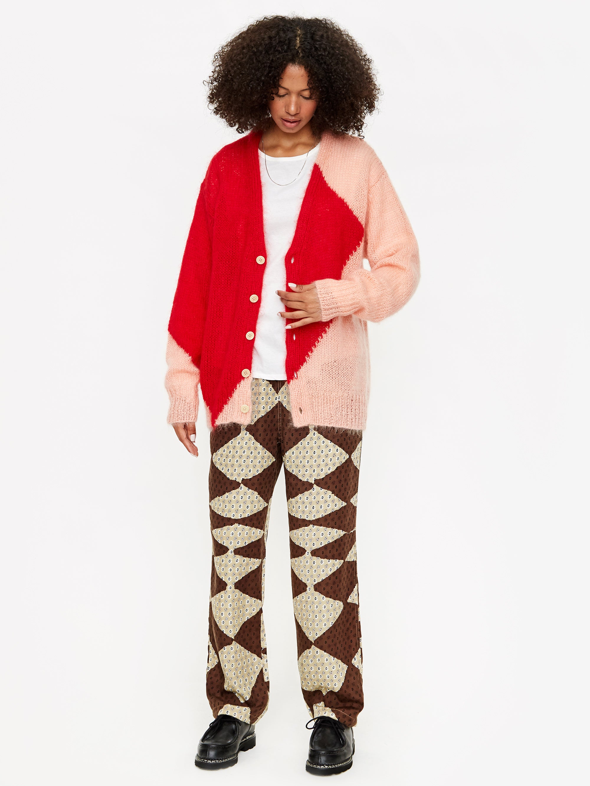 NOMA t.d. Hand Knit Diamond Cardigan - Red/Pink – Goodhood