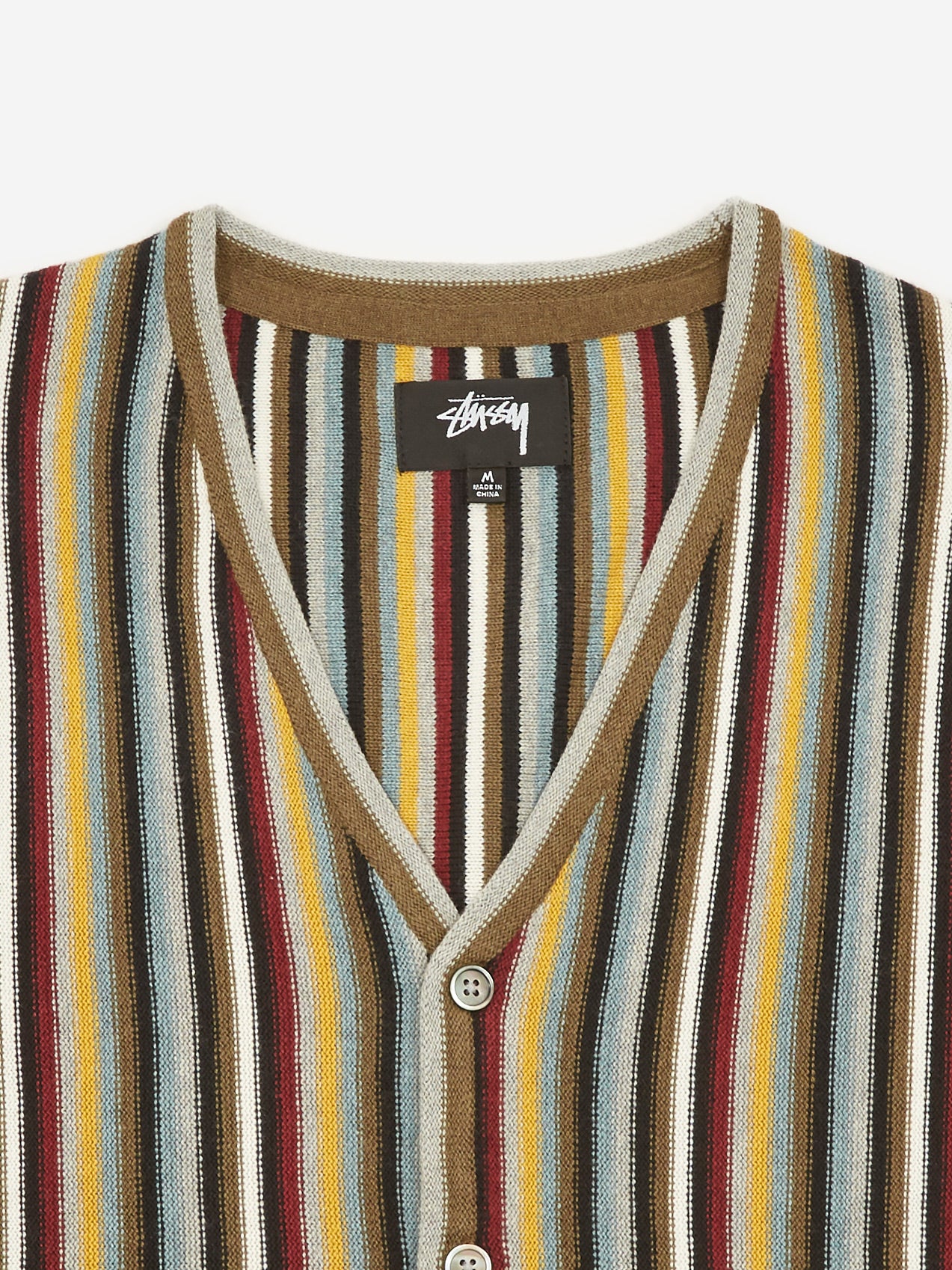 WOOL” STUSSY Stripe Cardigan M Brown Stussy Stripe Pattern 