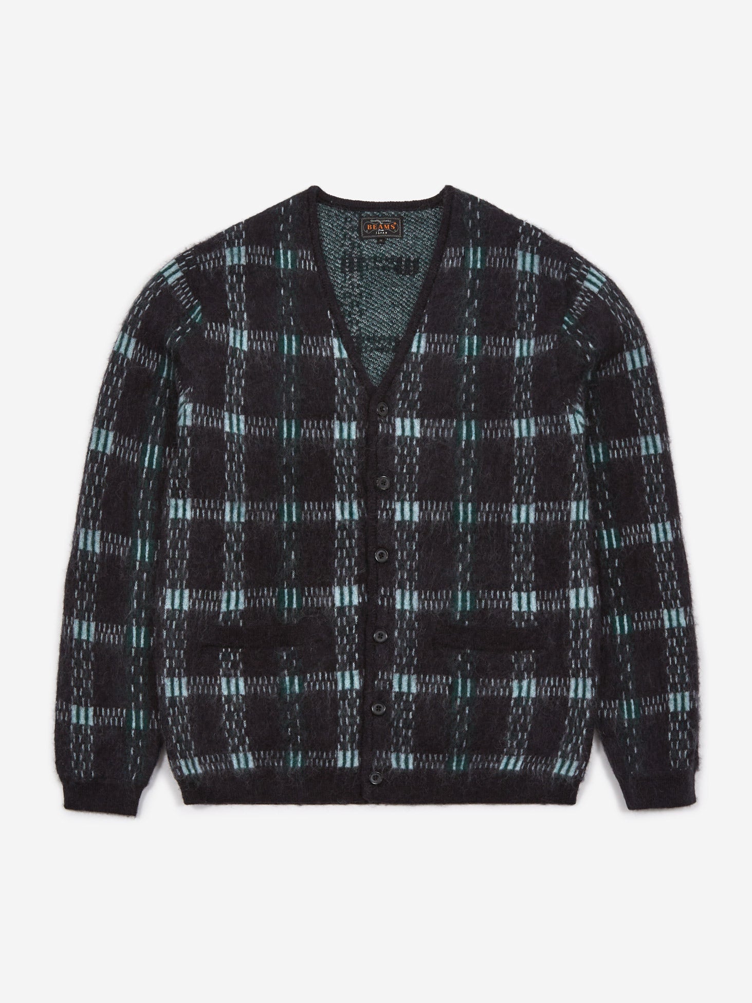 Beams Plus Cardigan Check Pattern Jacquard Mohair - Black – Goodhood