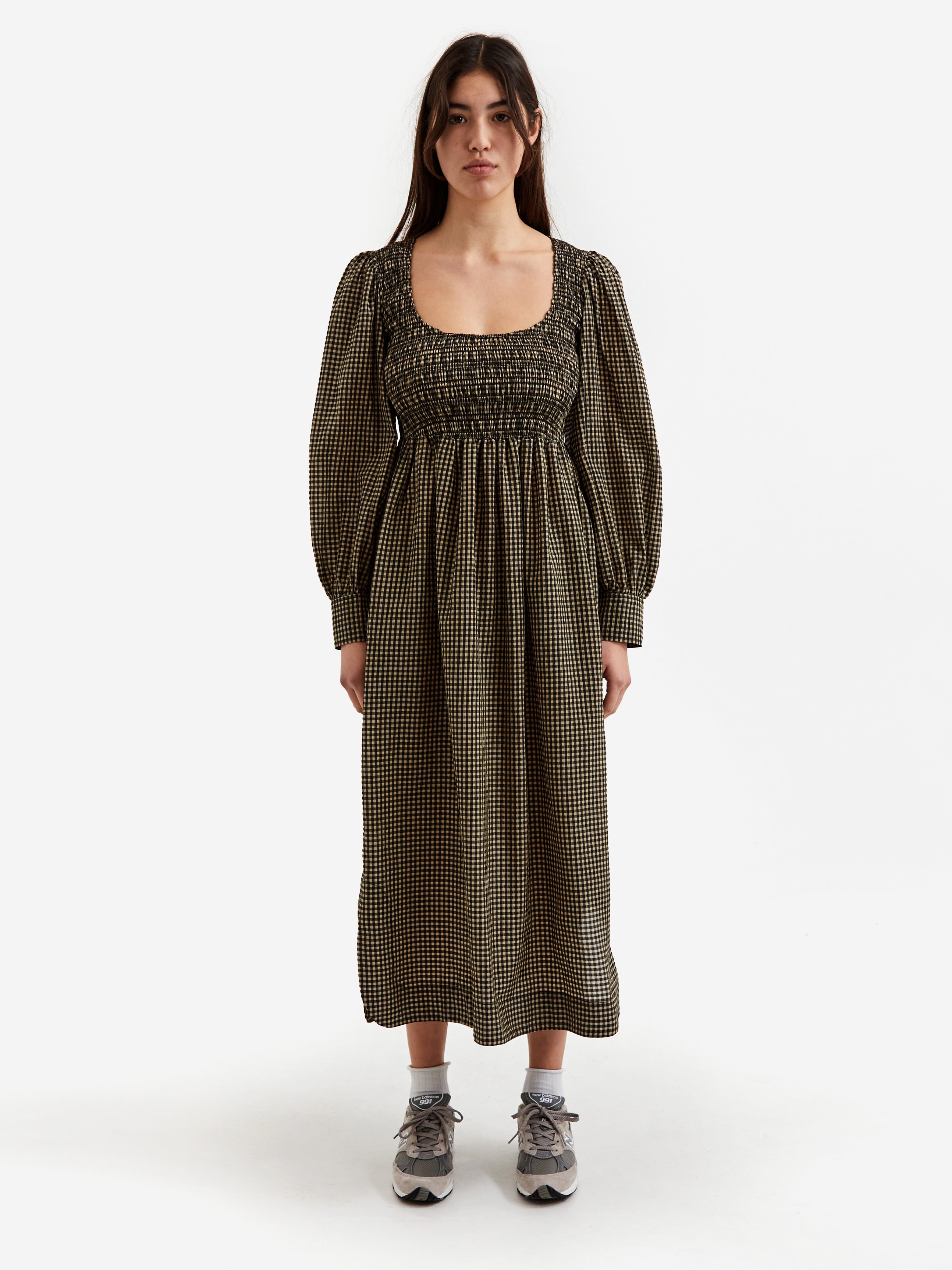 Ganni Seersucker Check Smock Maxi Dress Gingham Starfish – Goodhood