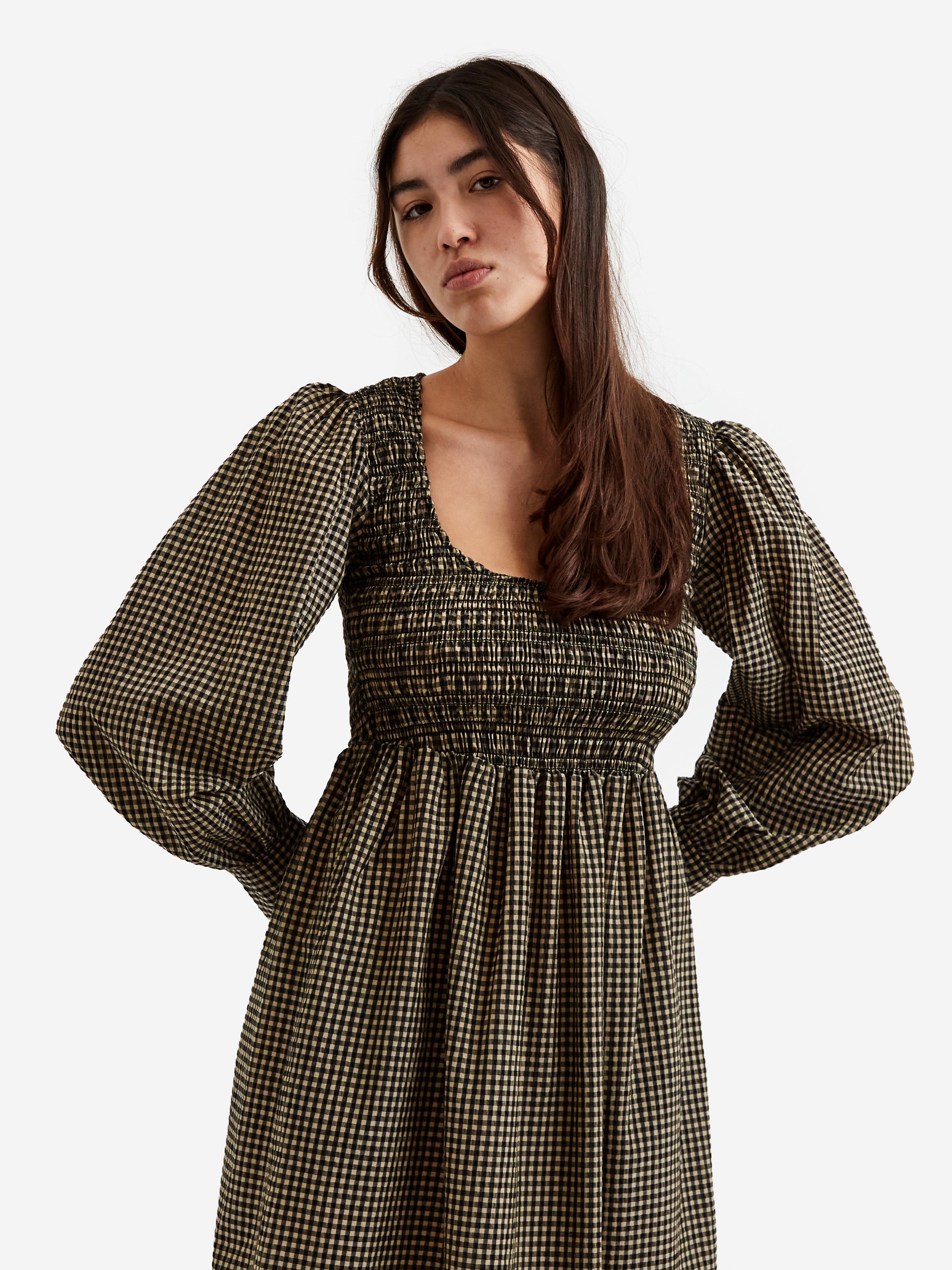 Ganni Seersucker Check Smock Maxi Dress - Gingham Starfish Goodhood Ganni Seersucker Check Smock Maxi Dress - Gingham Starfish Goodhood