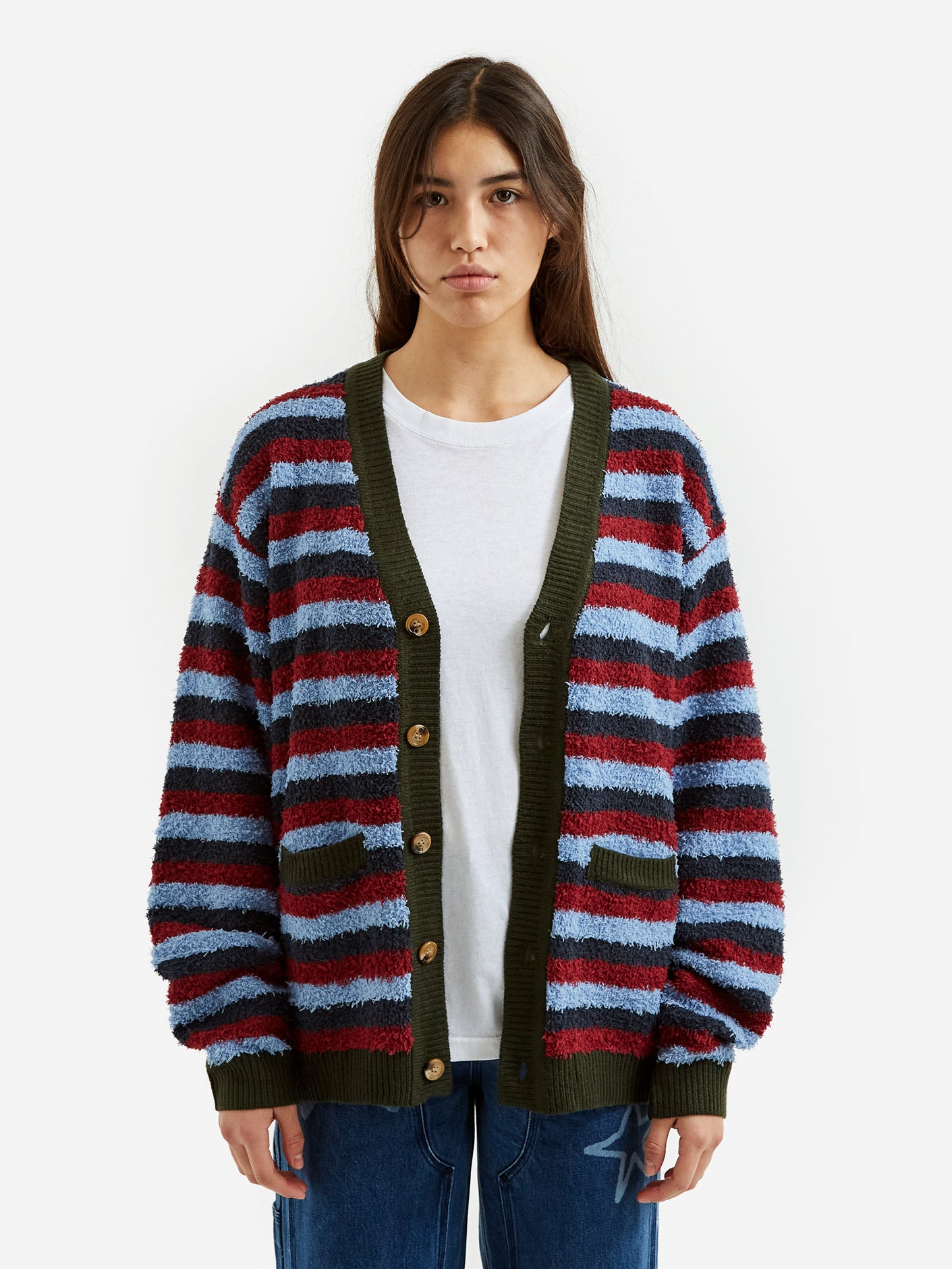 Brain Dead Teddy Fur Striped Cardigan W Blue Multi – Goodhood