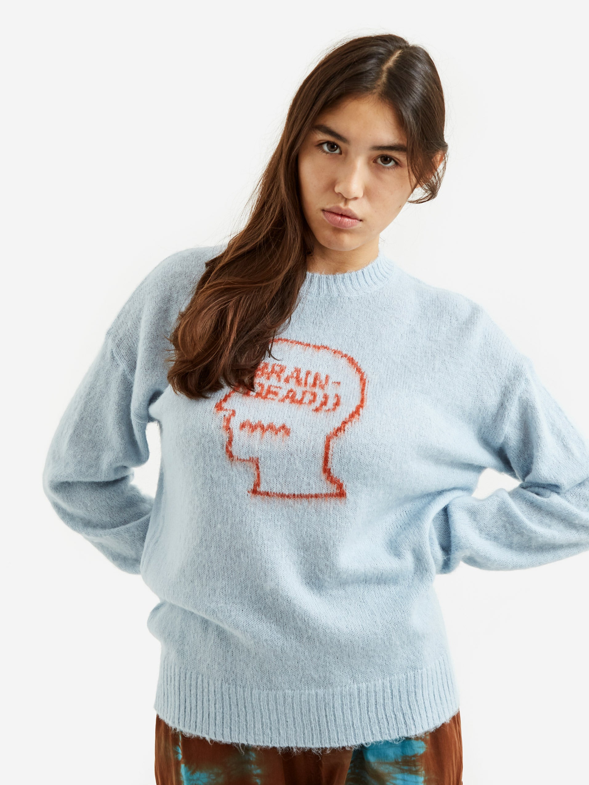 Brain Dead Superfuzz Logohead Crewneck Sweater W - Sky Blue