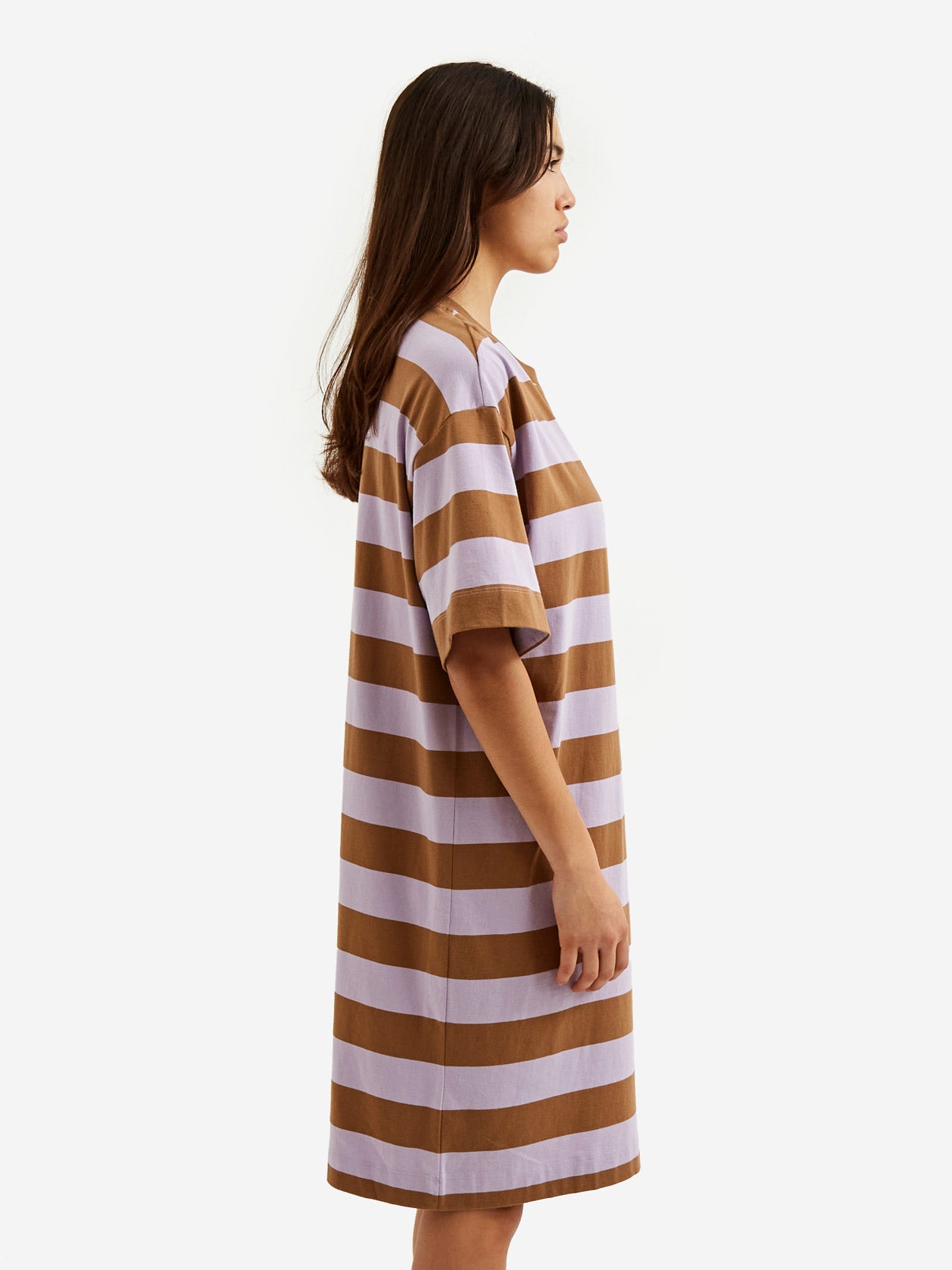 Kowtow T-Shirt Dress - Lilac Earth Stripe Goodhood Kowtow T-Shirt Dress - Lilac Earth Stripe Goodhood