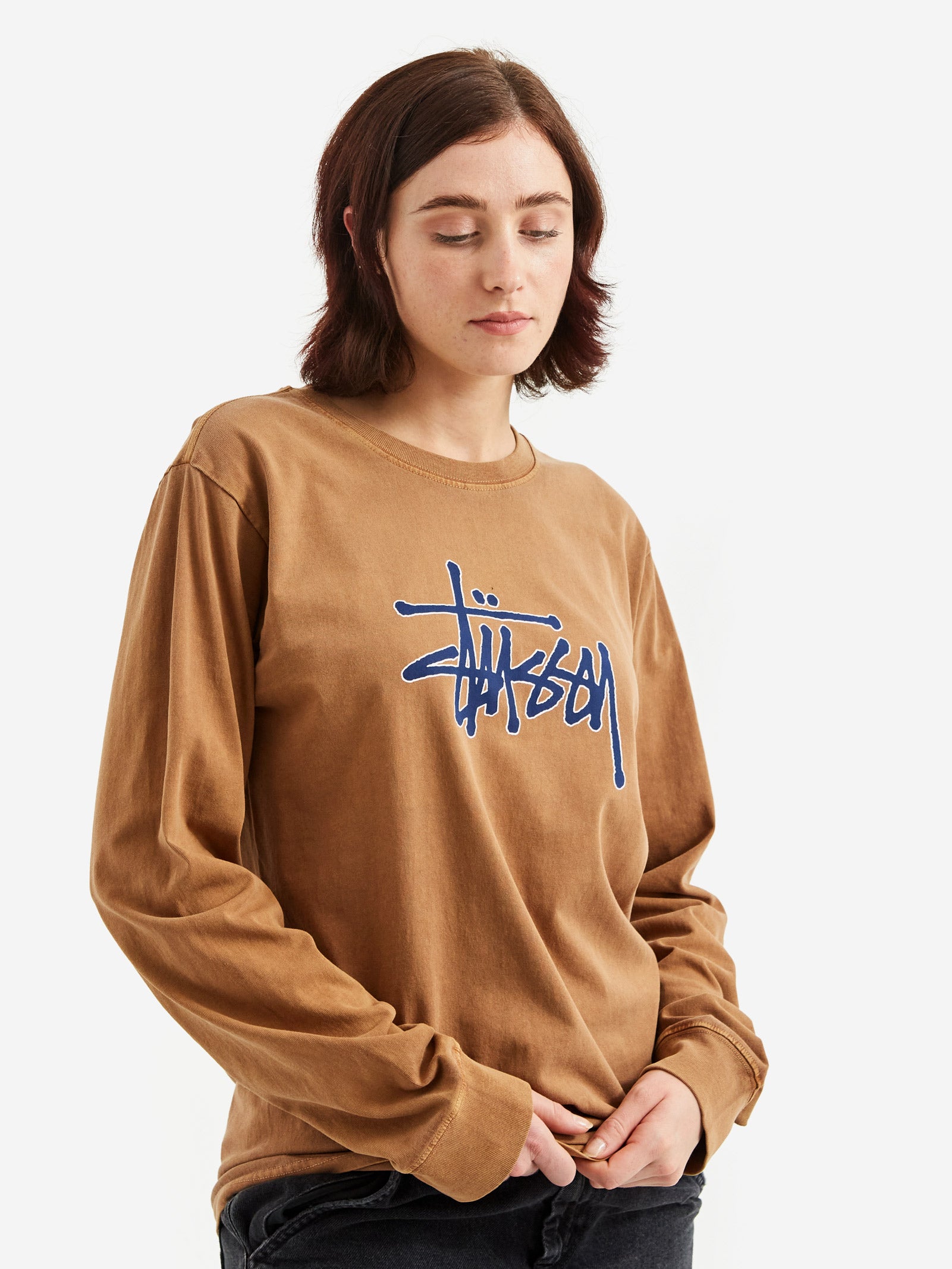 Stussy Outlined Pigment Dyed Longsleeve T-Shirt - Almond – Goodhood