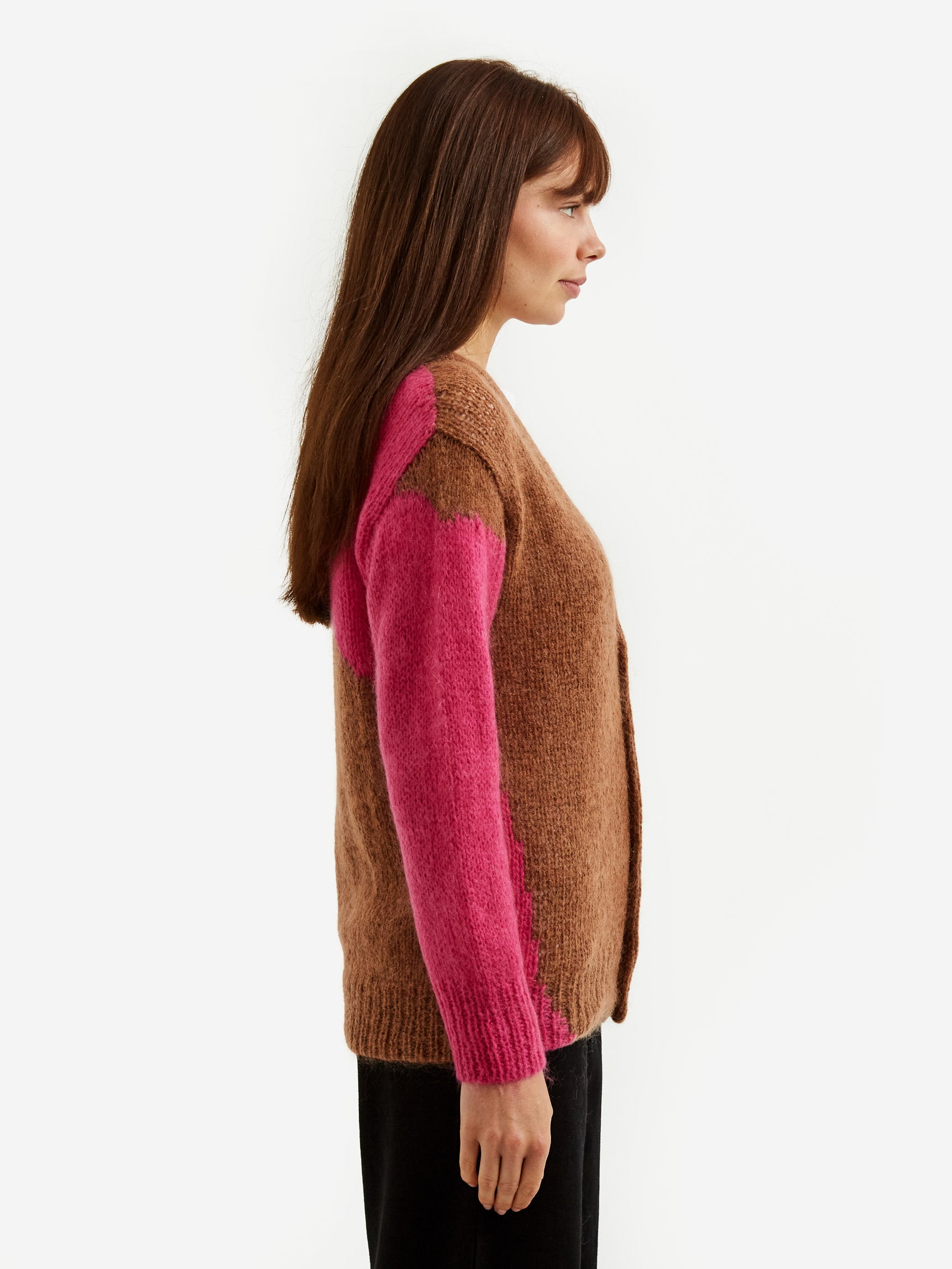NOMA t.d. Hand Knitted Mohair Cardigan - Brown/Pink