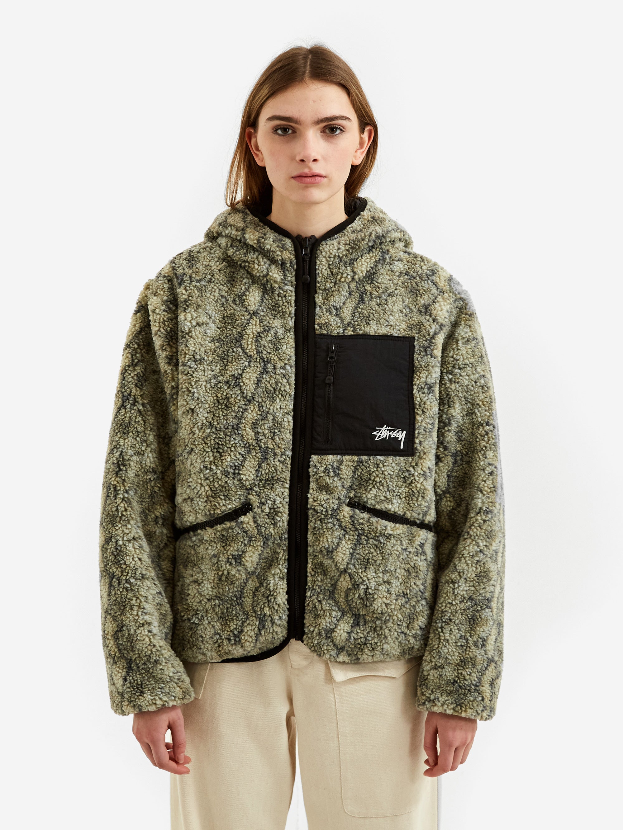 stussy snake jacquard sherpa jacket