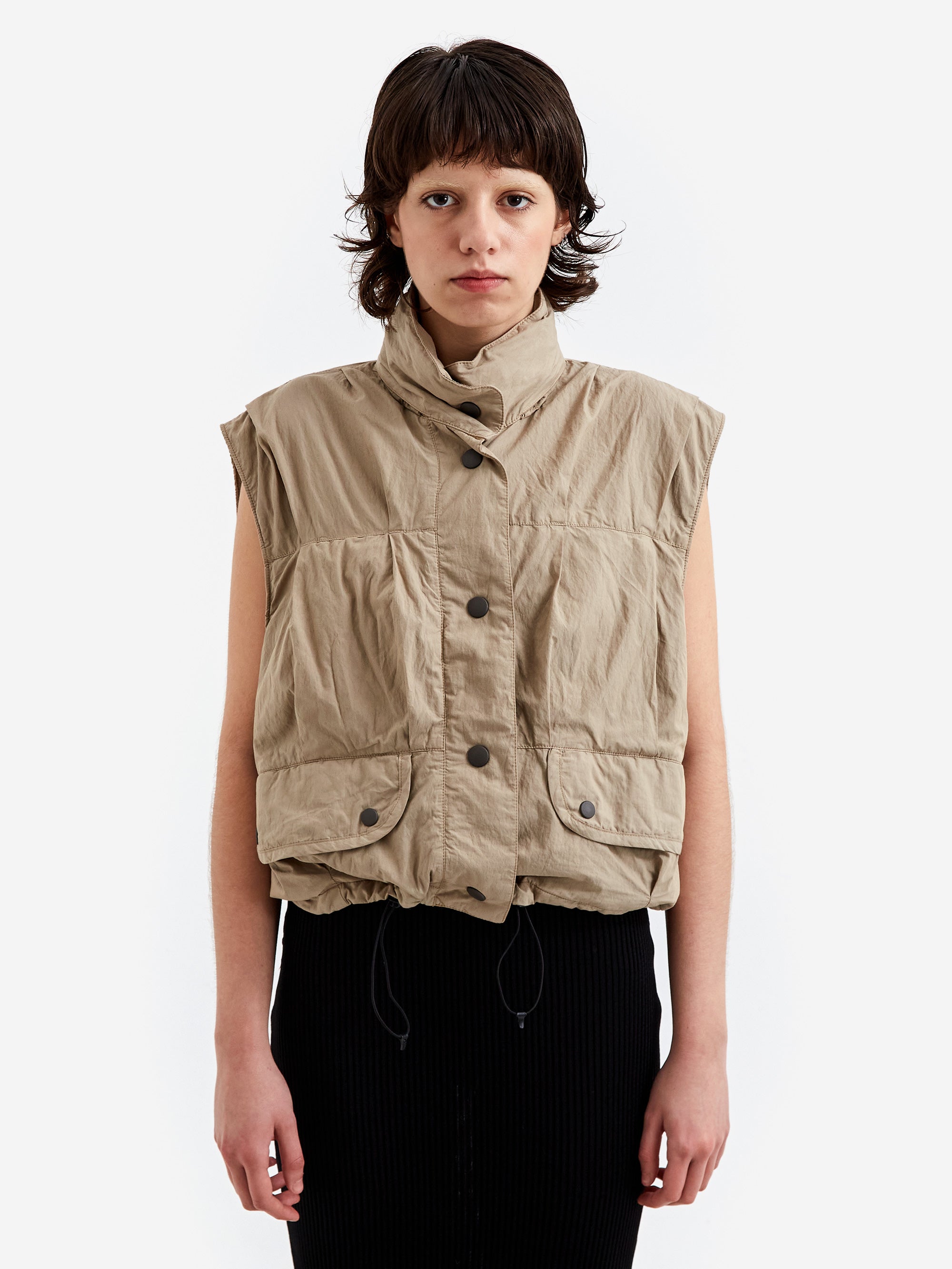 Our Legacy Cropped Exhale Puffa Vest - Metallic Sand Parachute 