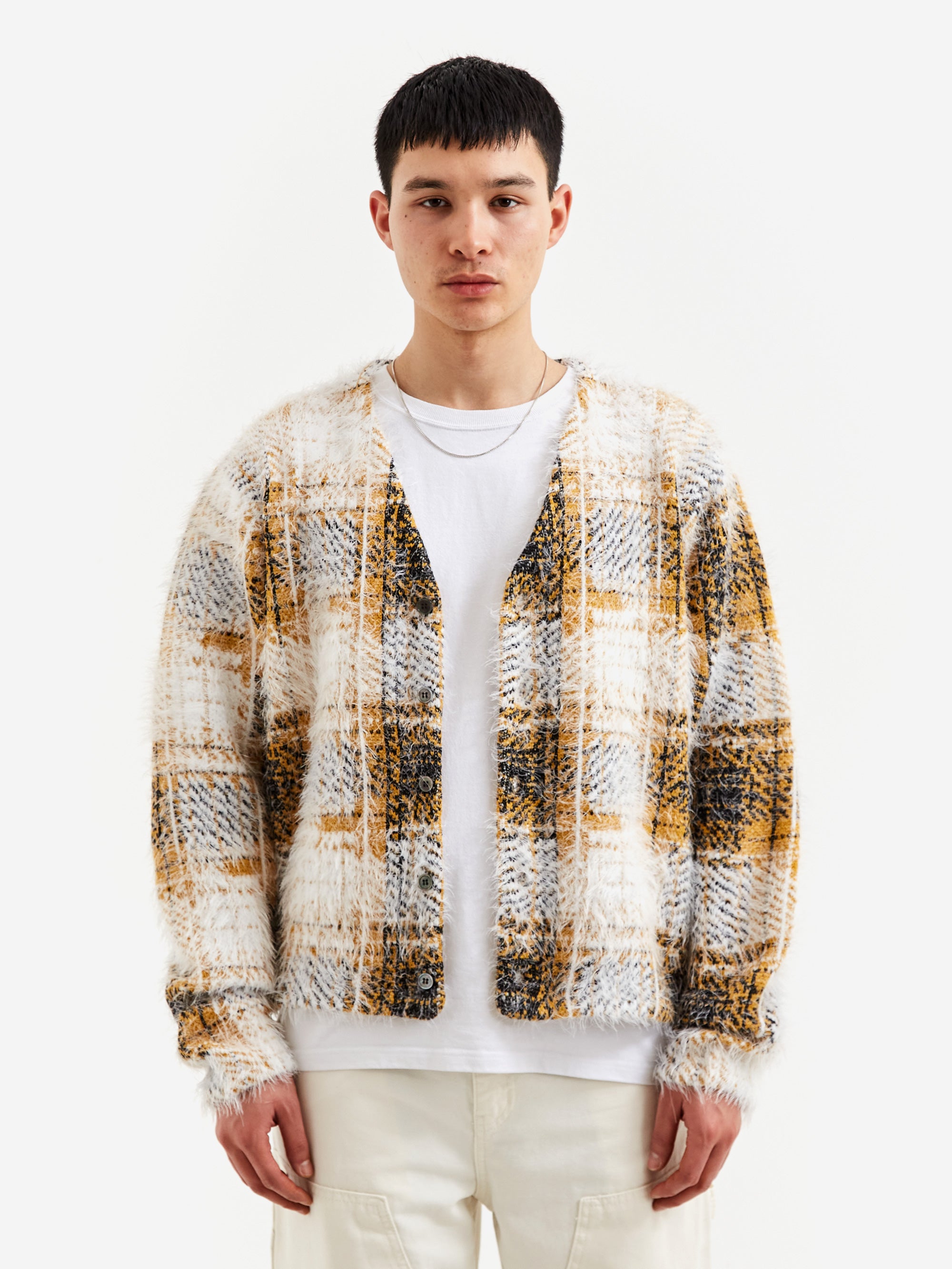 Stussy Hairy Plaid Cardigan - Gold – Goodhood