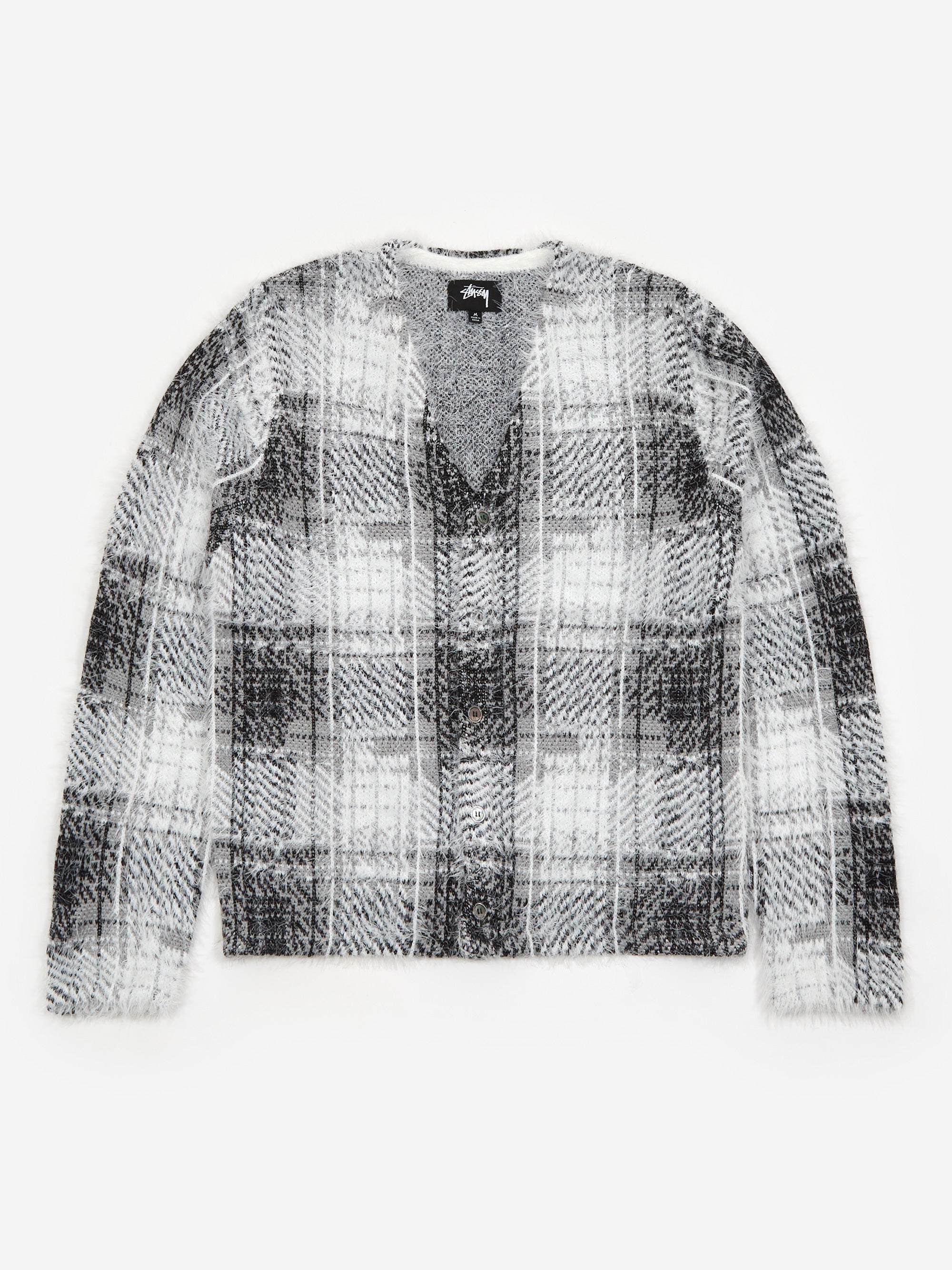 Stussy Hairy Plaid Cardigan - White