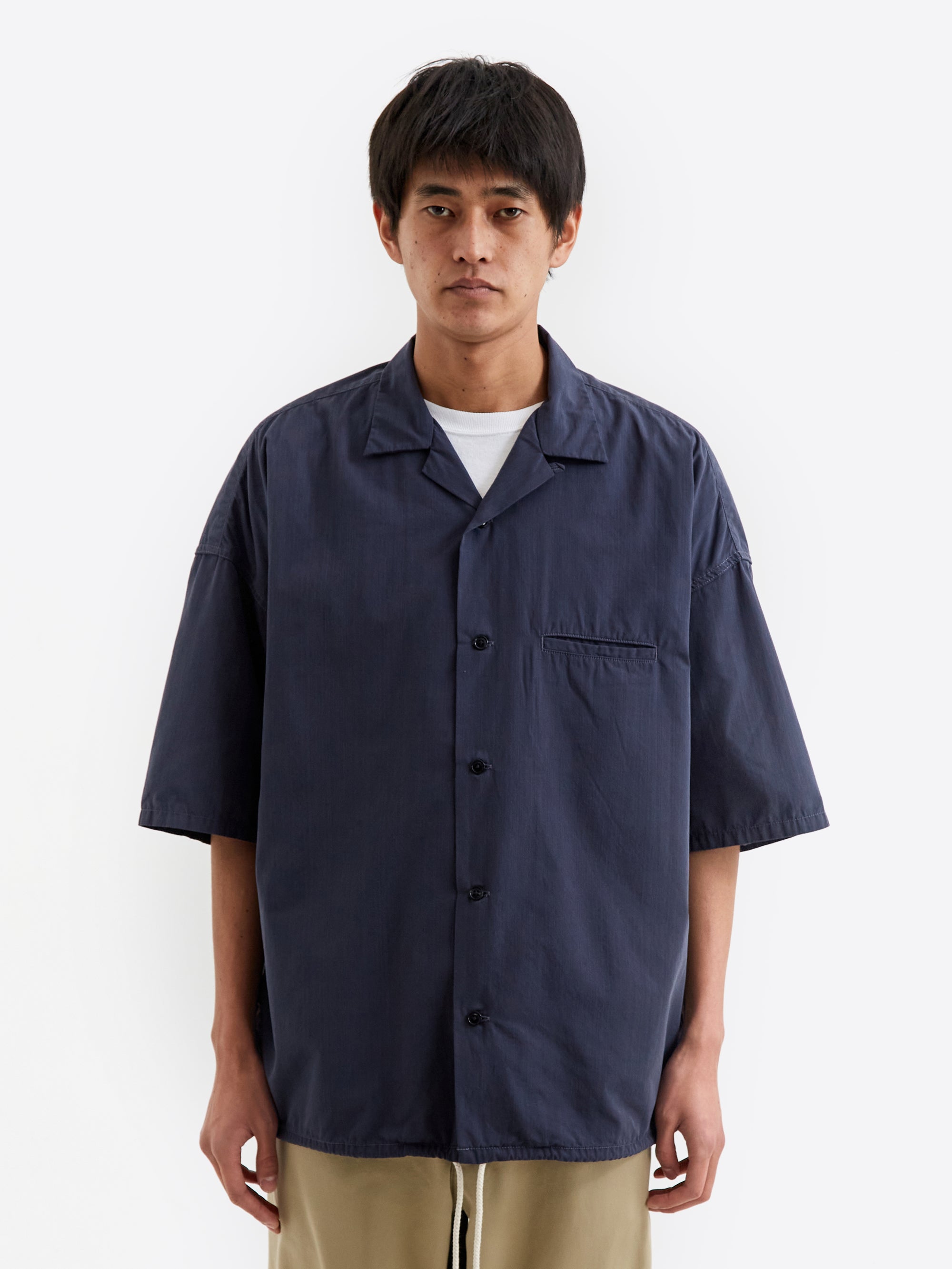 Nanamica Open Collar Wind H/S Shirt - Marine Navy