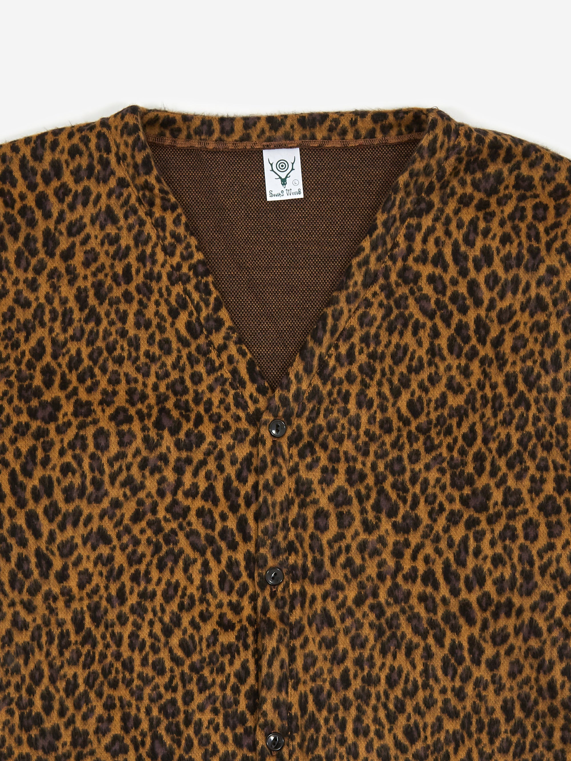 South2 West8 Shaggy V Neck Cardigan - Leopard