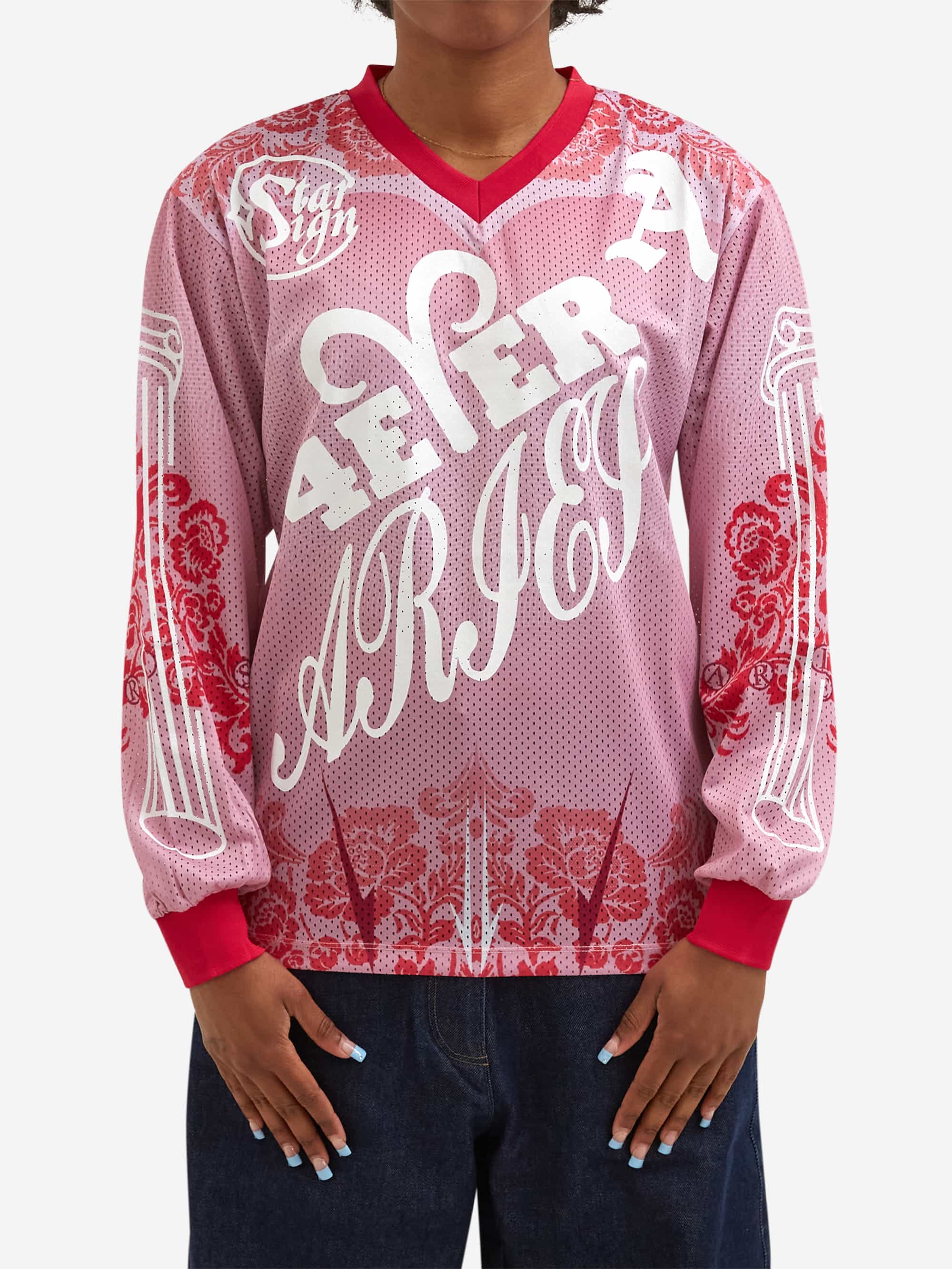 Aries Graphic Gothic Lace Airtex LS Tee W - Pink – Goodhood