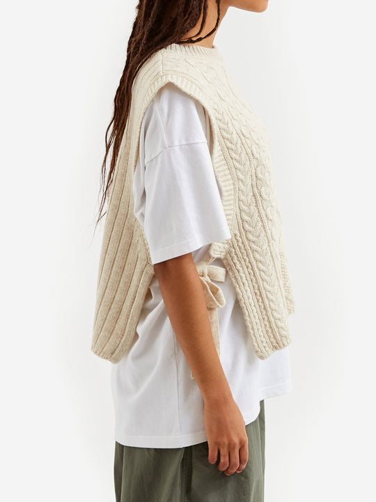 Beams Boy China Button Vest in Off White main image 1