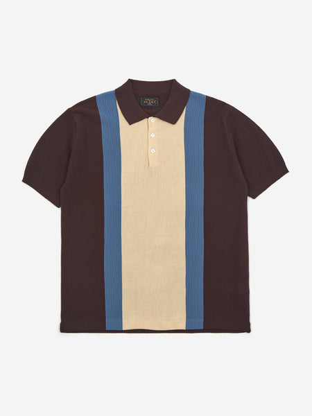 Beams Plus Knit Polo SS Stripe - Brown/Blue – Goodhood