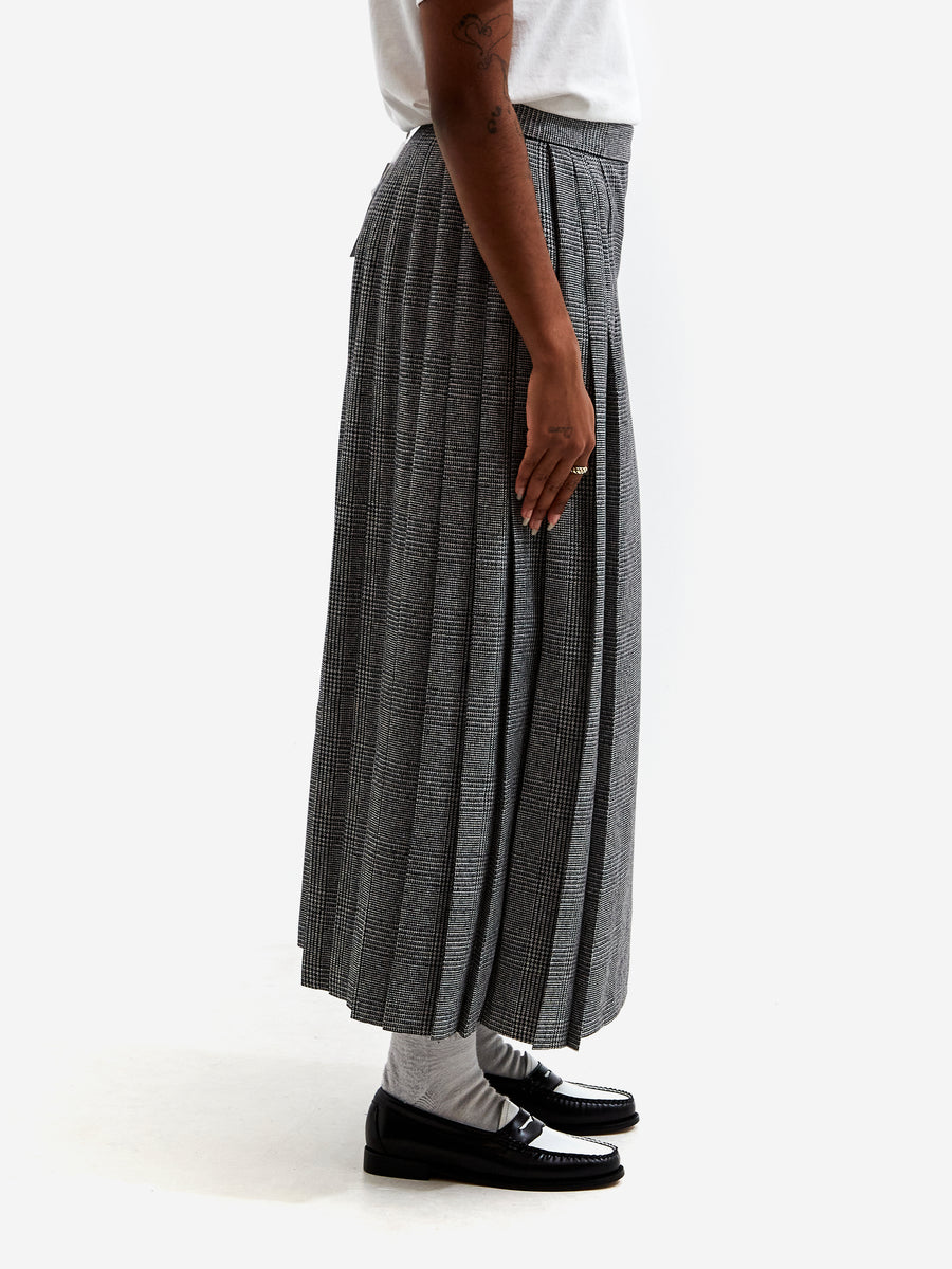 Beams Boy Check Long A-Line Skirt in Brown
