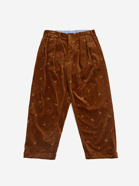 BEAMS PLUS 2Pleats Corduroy pant ビームス Beams Plus 2 Pleats Trousers Corduroy Embroidery - Golden Brown
