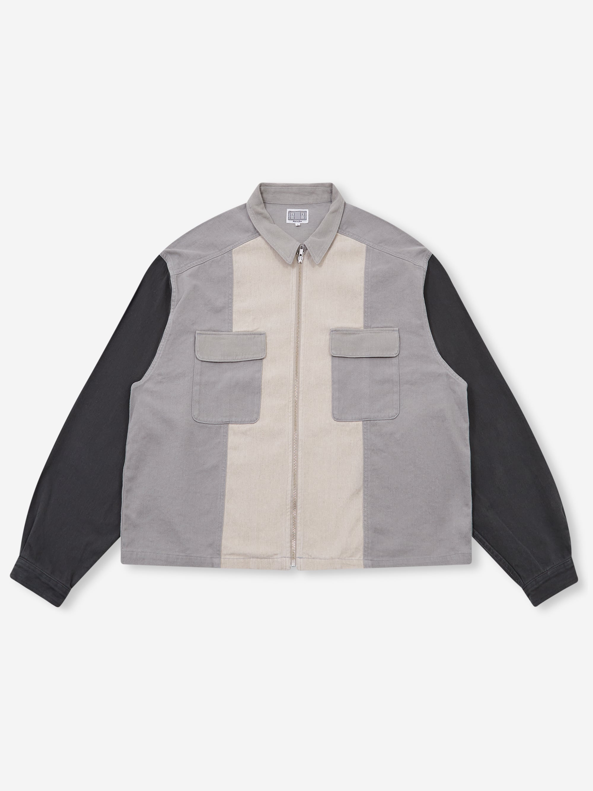 C.E Cav Empt Stripe Cut Short Shirt Jacket - Grey/Black Patchwork