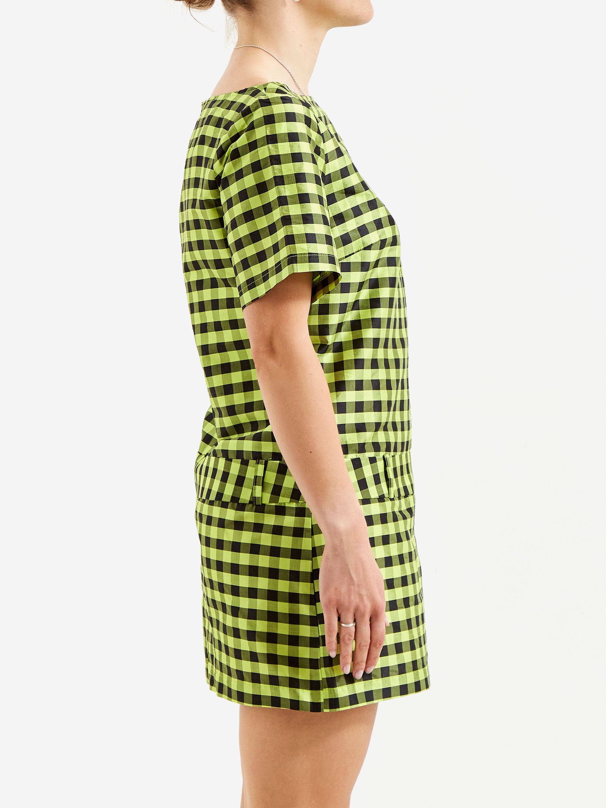 Coming Of Age Short Loop Dress - Gingham Lime/Black – Goodhood