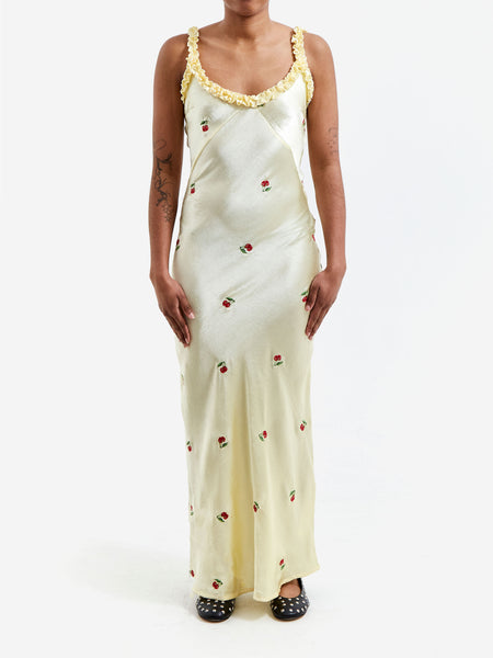 knee length dresses for ladies Marcella Satin Midi Dress - Butter Yellow
