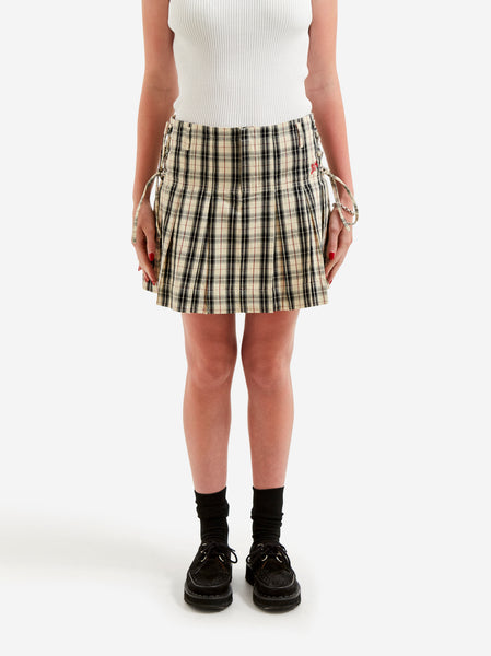 Damson Madder Moffy Mini Kilt - Butter Check – Goodhood Damson Madder Moffy Mini Kilt - Butter Check – Goodhood