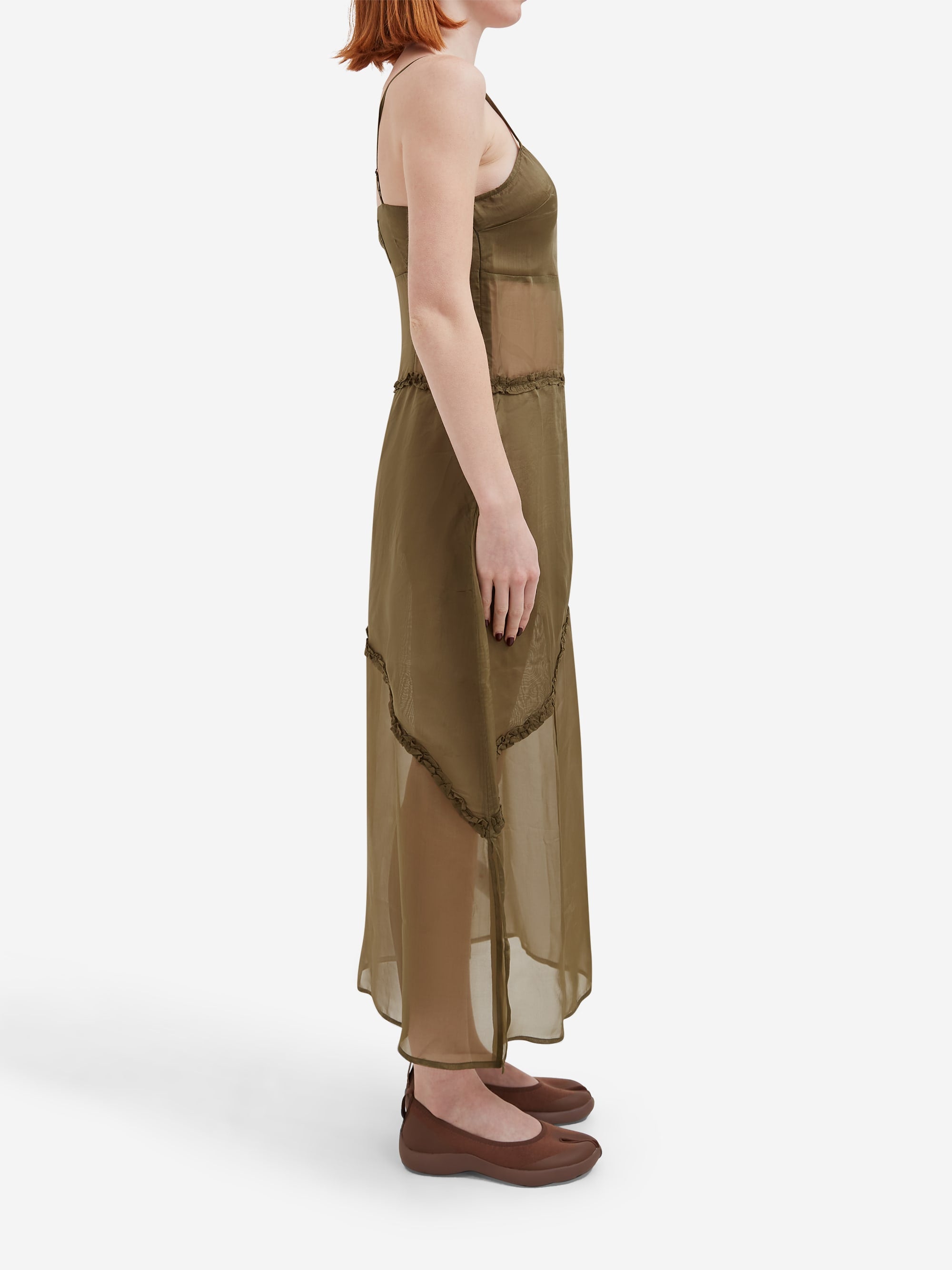 Damson Madder Sasha Ruffle Slip Dress - Sheer Olive – Goodhood