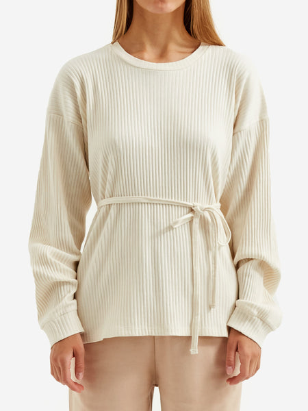 Baserange Shaw Longsleeve Rib Top - Off White Medium