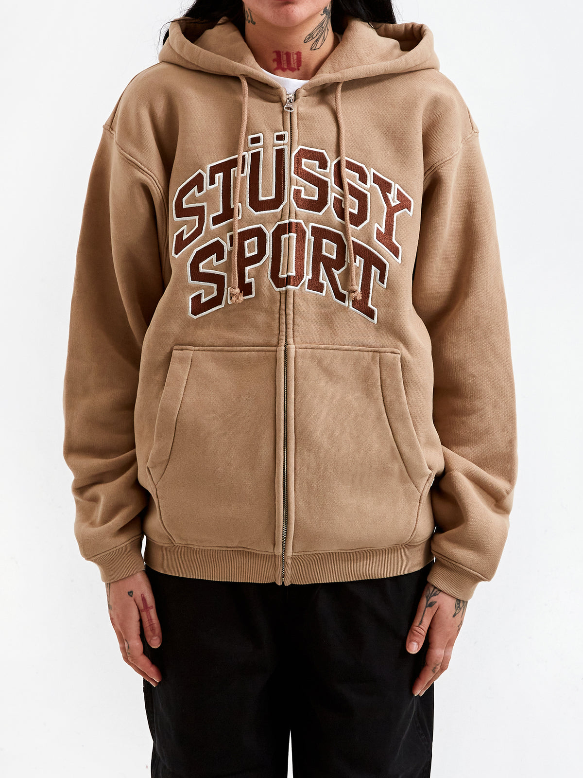 Stussy-Sport-Zip-Hoodie---Tan- 