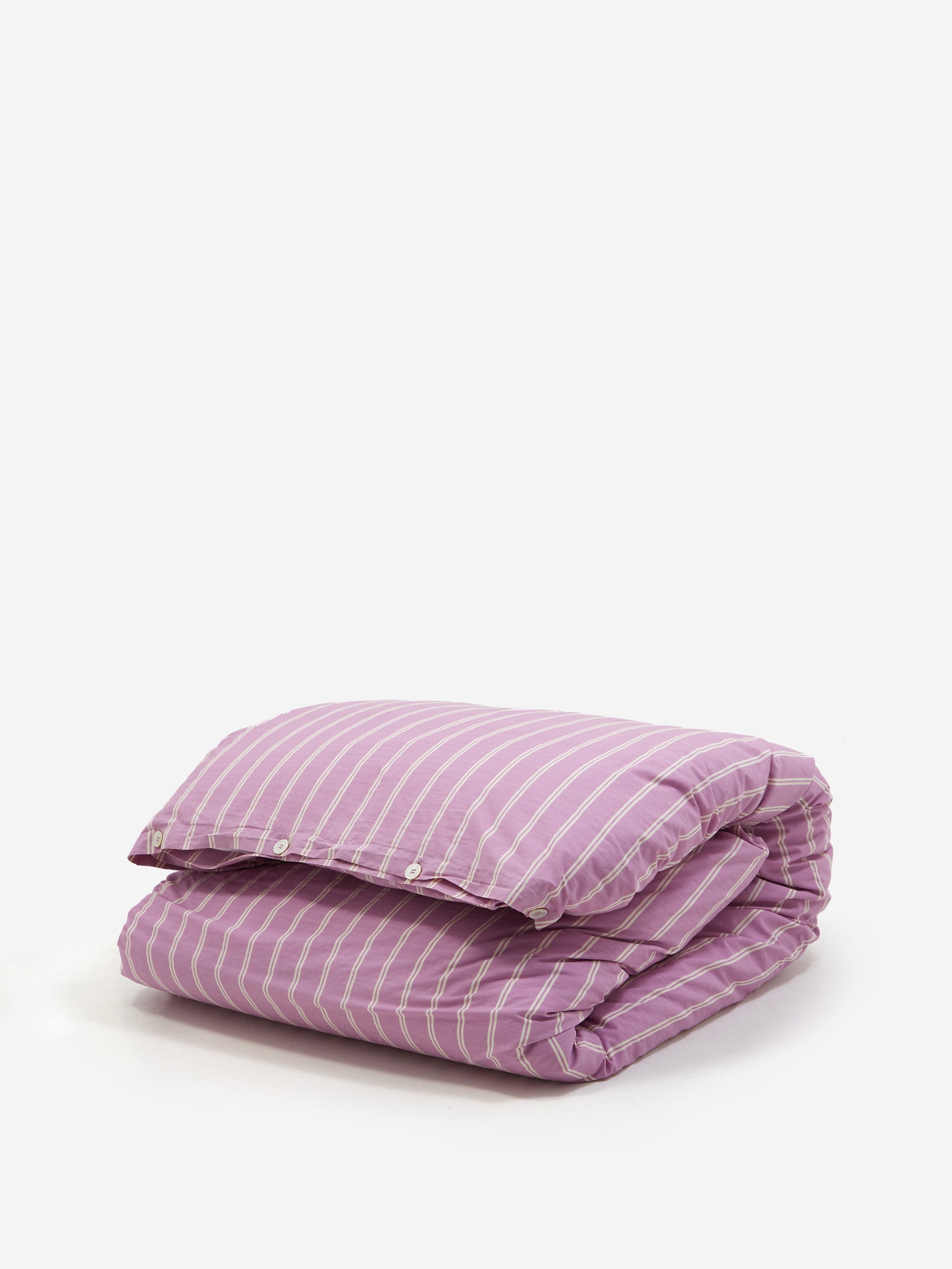 Tekla Percale Double Duvet Cover 200cm X 200cm Mallow Pink Stripes