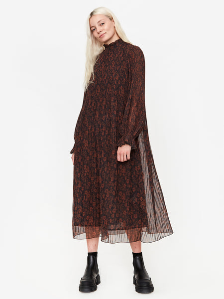 Ganni Pleated Georgette Midi Dress - French Roast