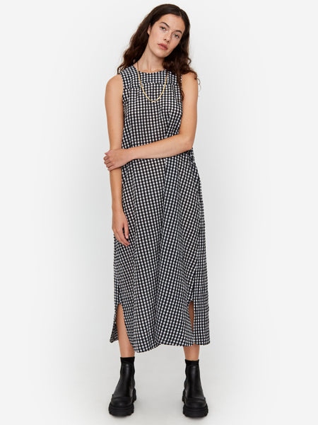 chinese dress ladies Ganni Seersucker Check Dress - Black