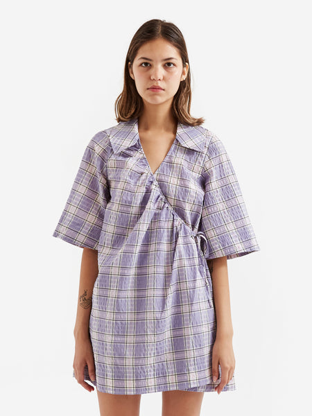ganni dress purple Ganni Long Sleeve A-Shaped Mini Dress In Simply Purple - 60% Off
