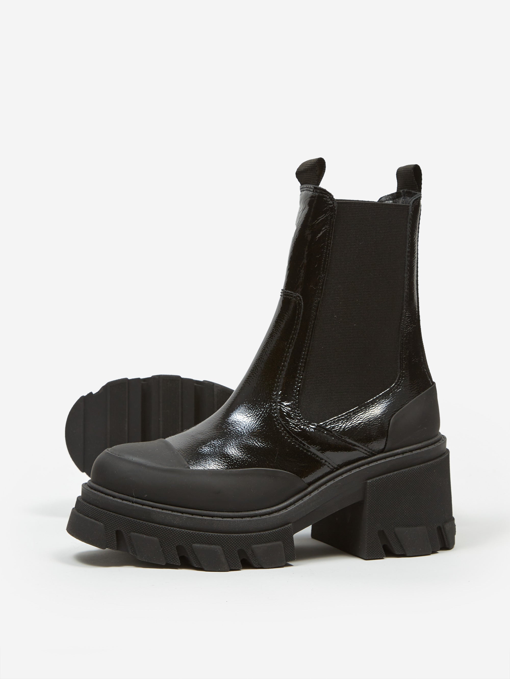 Ganni Cleated Heeled Mid Chelsea Boot - Black – Goodhood