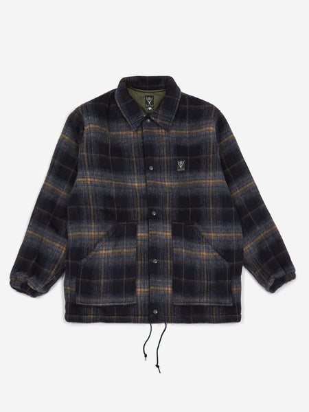 South2 West8 Shaggy Plaid Coach Jacket - Navy – Goodhood