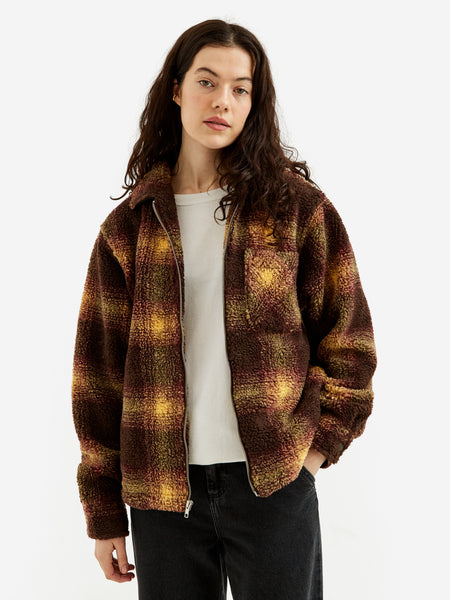 Stussy Shadow Plaid Sherpa Zip Shirt W - Brown – Goodhood